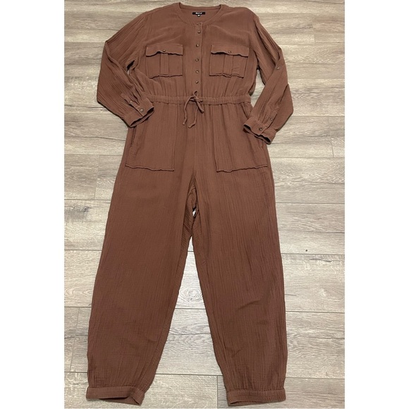 Madewell Lightspun Lightweight Gauze Tapered-Leg Jumpsuit Hot Cocoa Brown Sz 14 - Picture 2 of 9